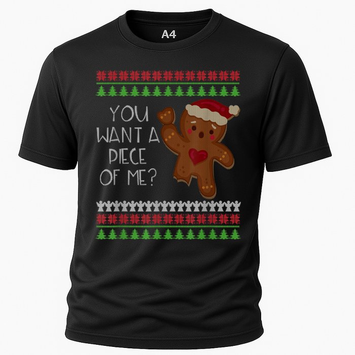 Funny Ugly Christmas Gingerbread Man You Want A Piece Of Me Cooling Performance Crew T-Shirt