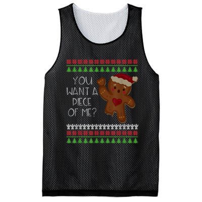 Funny Ugly Christmas Gingerbread Man You Want A Piece Of Me Mesh Reversible Basketball Jersey Tank