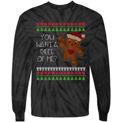 Funny Ugly Christmas Gingerbread Man You Want A Piece Of Me Tie-Dye Long Sleeve Shirt