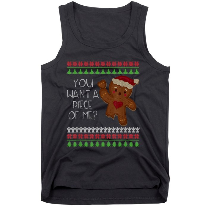 Funny Ugly Christmas Gingerbread Man You Want A Piece Of Me Tank Top