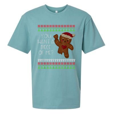 Funny Ugly Christmas Gingerbread Man You Want A Piece Of Me Sueded Cloud Jersey T-Shirt