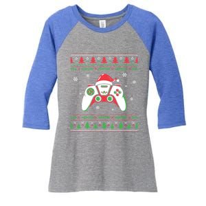 Family Ugly Christmas Santa Hat Video Computer Games Cute Gift Women's Tri-Blend 3/4-Sleeve Raglan Shirt