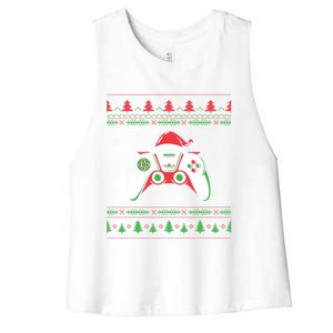 Family Ugly Christmas Santa Hat Video Computer Games Cute Gift Women's Racerback Cropped Tank