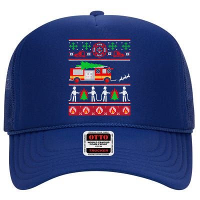 Firefighter Ugly Christmas Design for Firefighters or High Crown Mesh Back Trucker Hat