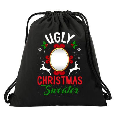 Funny Ugly Christmas Sweater With Mirror Gift Drawstring Bag