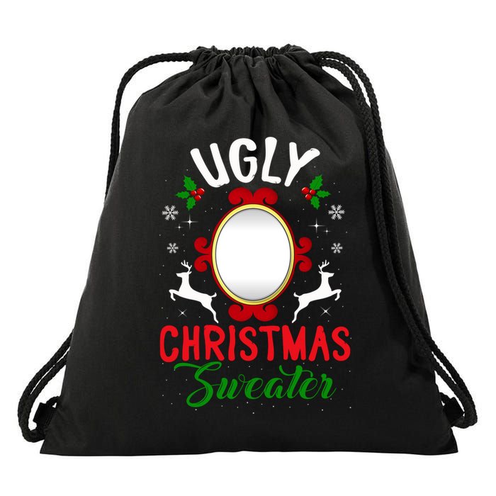Funny Ugly Christmas Sweater With Mirror Gift Drawstring Bag