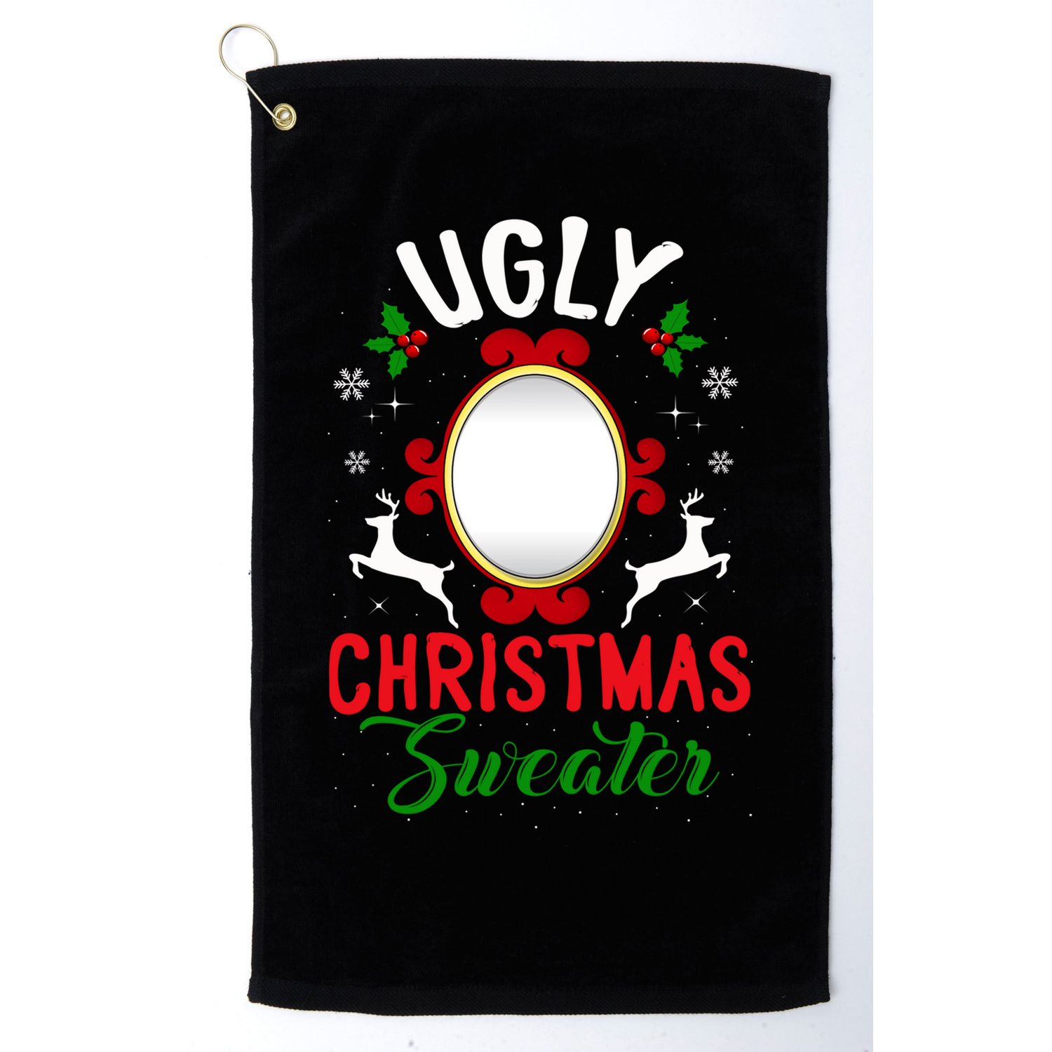 Funny Ugly Christmas Sweater With Mirror Gift Golf Towel