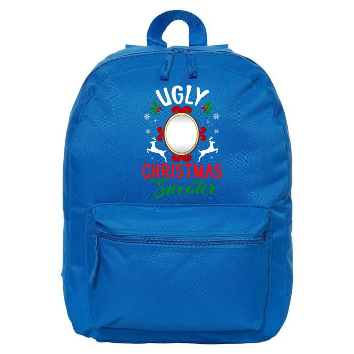 Funny Ugly Christmas Sweater With Mirror Gift 16 in Basic Backpack