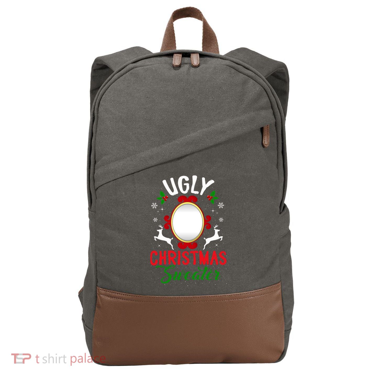 Funny Ugly Christmas Sweater With Mirror Gift Cotton Canvas Backpack