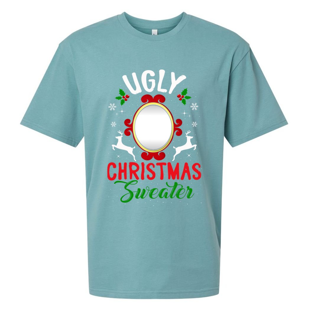 Funny Ugly Christmas Sweater With Mirror Gift Sueded Cloud Jersey T-Shirt