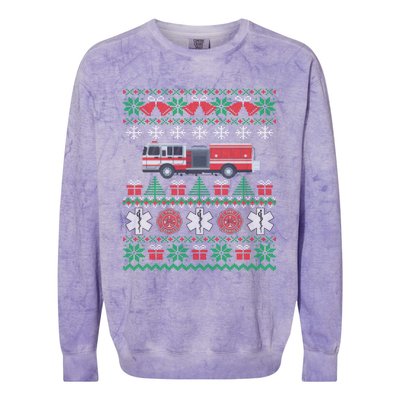 Firefighter Ugly Christmas Fire Truck Fire Novelty Party Gift Colorblast Crewneck Sweatshirt