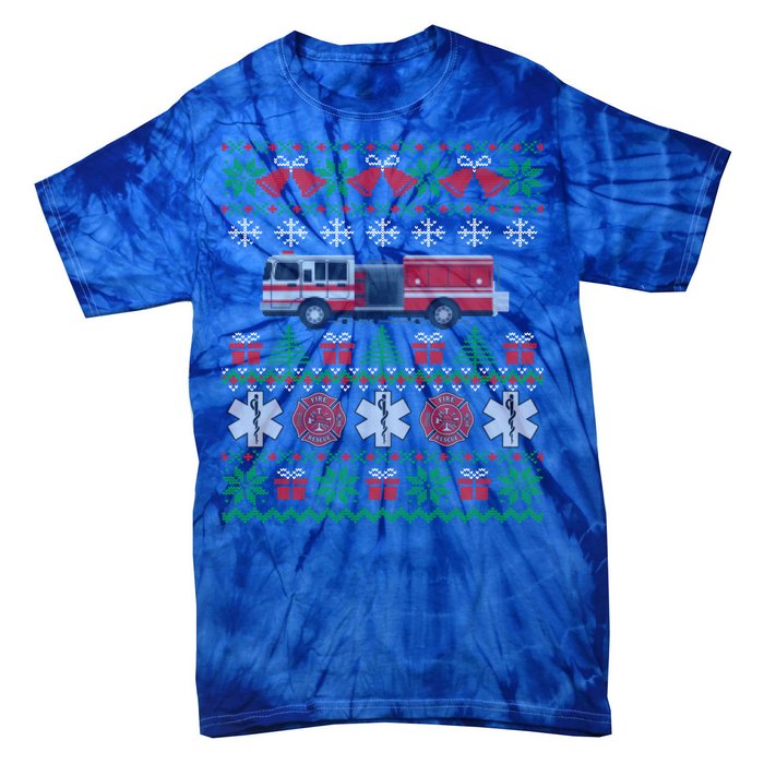 Firefighter Ugly Christmas Fire Truck Fire Novelty Party Gift Tie-Dye T-Shirt