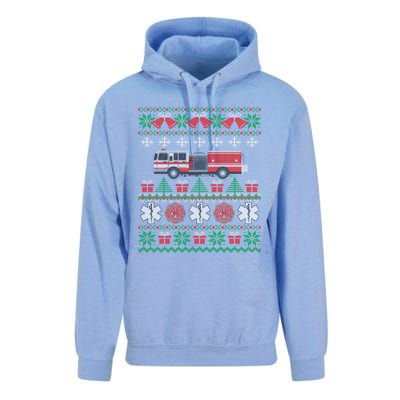 Firefighter Ugly Christmas Fire Truck Fire Novelty Party Gift Unisex Surf Hoodie