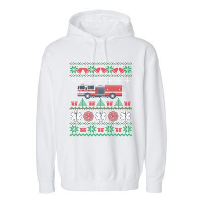 Firefighter Ugly Christmas Fire Truck Fire Novelty Party Gift Garment-Dyed Fleece Hoodie