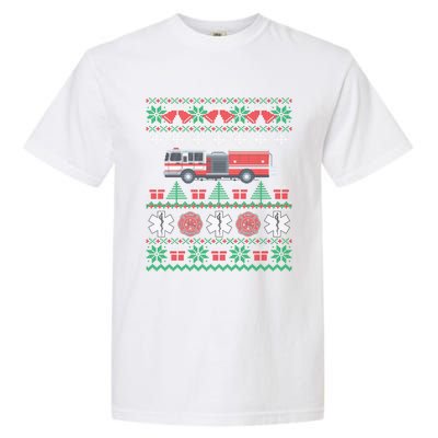 Firefighter Ugly Christmas Fire Truck Fire Novelty Party Gift Garment-Dyed Heavyweight T-Shirt