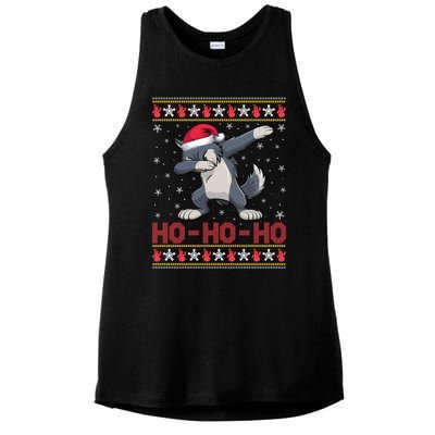 Funny Ugly Christmas Santa Hat Dabbing Wolf Ho Ho Ho Ladies PosiCharge Tri-Blend Wicking Tank