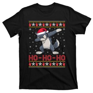 Funny Ugly Christmas Santa Hat Dabbing Wolf Ho Ho Ho T-Shirt