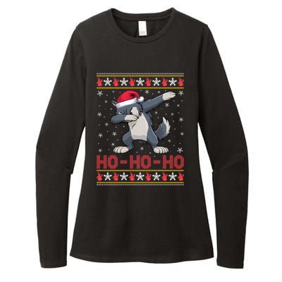 Funny Ugly Christmas Santa Hat Dabbing Wolf Ho Ho Ho Womens CVC Long Sleeve Shirt