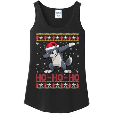 Funny Ugly Christmas Santa Hat Dabbing Wolf Ho Ho Ho Ladies Essential Tank