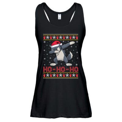 Funny Ugly Christmas Santa Hat Dabbing Wolf Ho Ho Ho Ladies Essential Flowy Tank