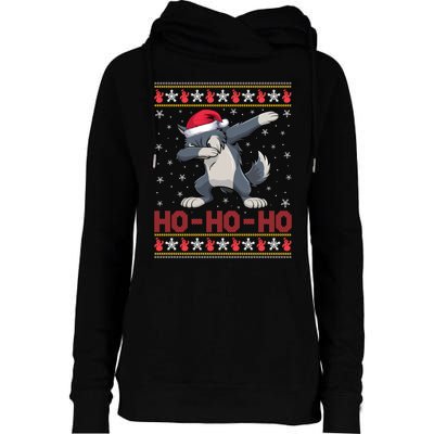 Funny Ugly Christmas Santa Hat Dabbing Wolf Ho Ho Ho Womens Funnel Neck Pullover Hood