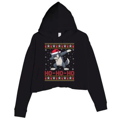 Funny Ugly Christmas Santa Hat Dabbing Wolf Ho Ho Ho Crop Fleece Hoodie