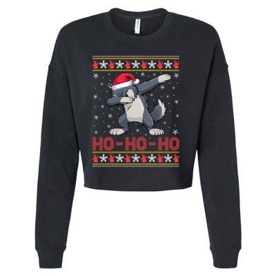 Funny Ugly Christmas Santa Hat Dabbing Wolf Ho Ho Ho Cropped Pullover Crew