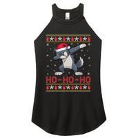 Funny Ugly Christmas Santa Hat Dabbing Wolf Ho Ho Ho Women's Perfect Tri Rocker Tank