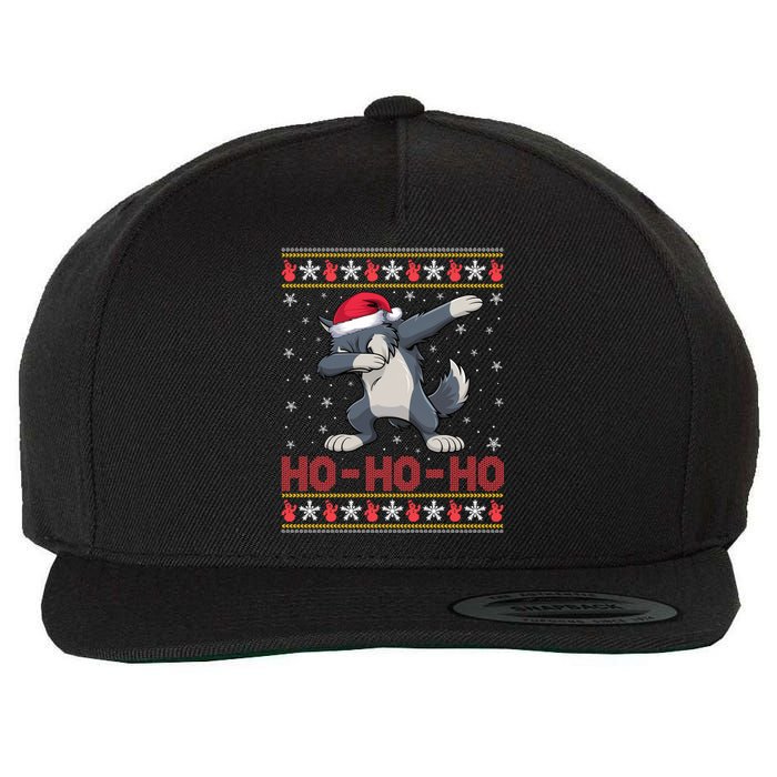 Funny Ugly Christmas Santa Hat Dabbing Wolf Ho Ho Ho Wool Snapback Cap