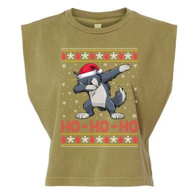 Funny Ugly Christmas Santa Hat Dabbing Wolf Ho Ho Ho Garment-Dyed Women's Muscle Tee