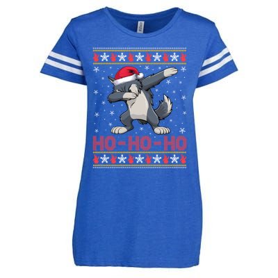 Funny Ugly Christmas Santa Hat Dabbing Wolf Ho Ho Ho Enza Ladies Jersey Football T-Shirt