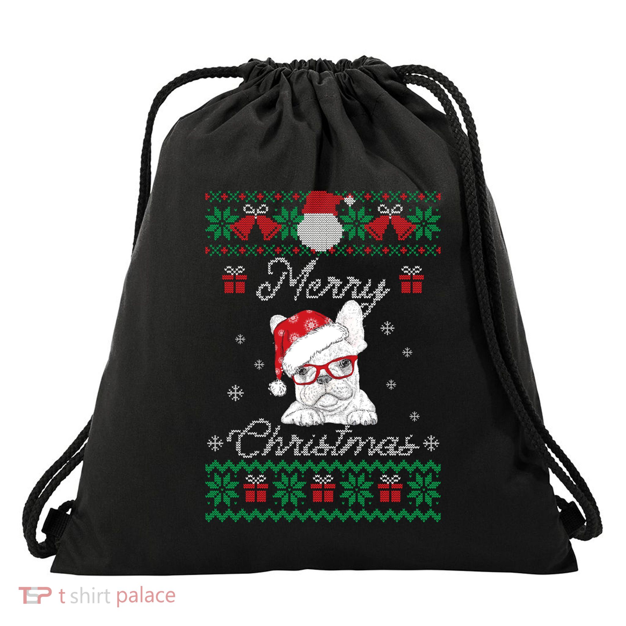 Frenchie Ugly Christmas Sweater Funny Gift French Bulldog Lovers Gift Drawstring Bag