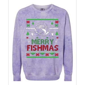 Fishing Ugly Christmas Bass Fish Merry Fishmas Funny Gift Colorblast Crewneck Sweatshirt