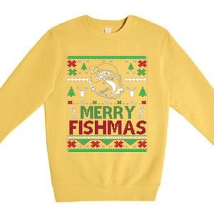 Fishing Ugly Christmas Bass Fish Merry Fishmas Funny Gift Premium Crewneck Sweatshirt