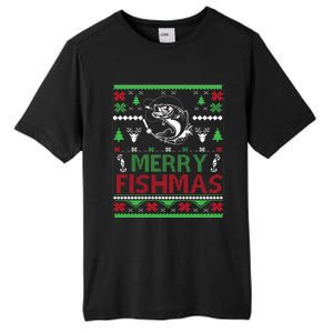 Fishing Ugly Christmas Bass Fish Merry Fishmas Funny Gift Tall Fusion ChromaSoft Performance T-Shirt