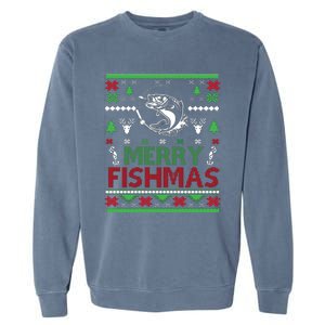 Fishing Ugly Christmas Bass Fish Merry Fishmas Funny Gift Garment-Dyed Sweatshirt