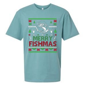 Fishing Ugly Christmas Bass Fish Merry Fishmas Funny Gift Sueded Cloud Jersey T-Shirt