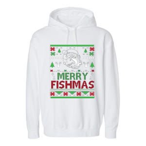 Fishing Ugly Christmas Bass Fish Merry Fishmas Funny Gift Garment-Dyed Fleece Hoodie