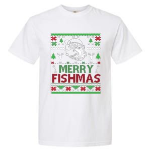 Fishing Ugly Christmas Bass Fish Merry Fishmas Funny Gift Garment-Dyed Heavyweight T-Shirt