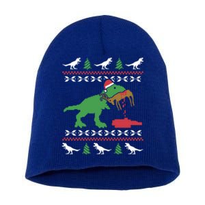 Funny Ugly Christmas Trex Reindeer Ugly Xmas Trex Funny Gift Short Acrylic Beanie