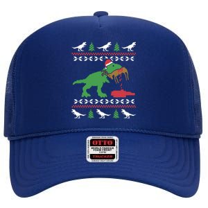 Funny Ugly Christmas Trex Reindeer Ugly Xmas Trex Funny Gift High Crown Mesh Back Trucker Hat