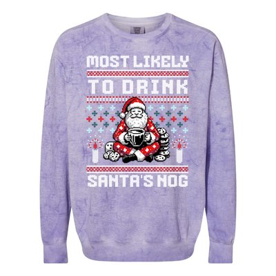 Funny Ugly Christmas Design Most Likely To Drink Santas Nog Colorblast Crewneck Sweatshirt