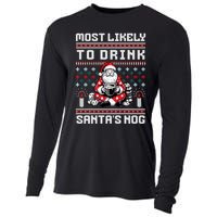 Funny Ugly Christmas Design Most Likely To Drink Santas Nog Cooling Performance Long Sleeve Crew