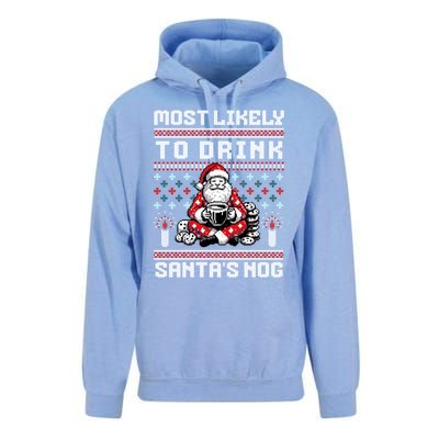 Funny Ugly Christmas Design Most Likely To Drink Santas Nog Unisex Surf Hoodie