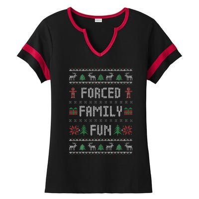 Funny Ugly Christmas Sweater Forced Family Fun Christmas Ladies Halftime Notch Neck Tee