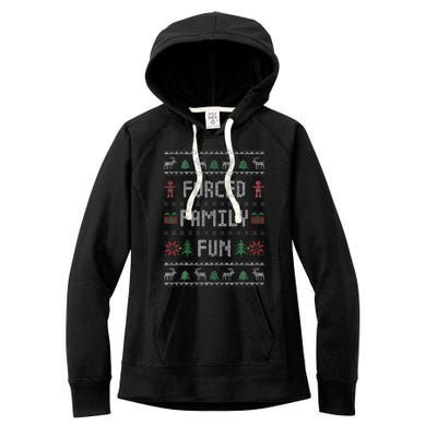 Funny Ugly Christmas Sweater Forced Family Fun Christmas Women's Fleece Hoodie