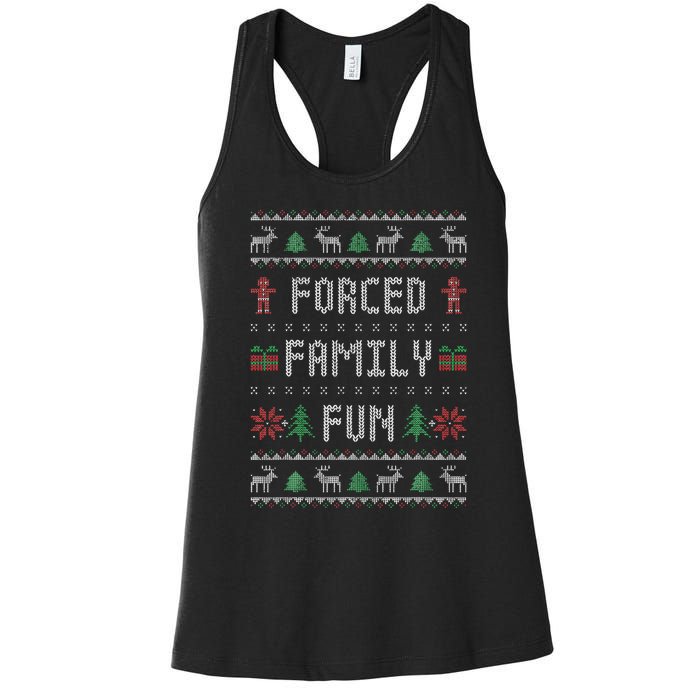 Funny Ugly Christmas Sweater Forced Family Fun Christmas Women's Racerback Tank