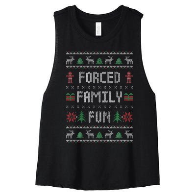 Funny Ugly Christmas Sweater Forced Family Fun Christmas Women's Racerback Cropped Tank