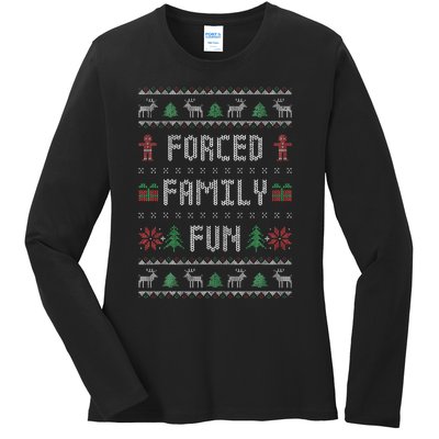 Funny Ugly Christmas Sweater Forced Family Fun Christmas Ladies Long Sleeve Shirt