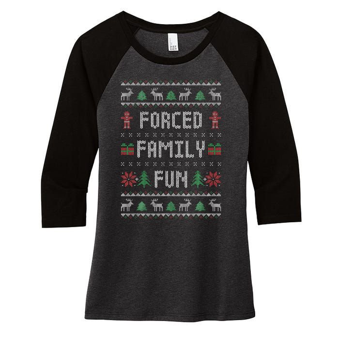 Funny Ugly Christmas Sweater Forced Family Fun Christmas Women's Tri-Blend 3/4-Sleeve Raglan Shirt